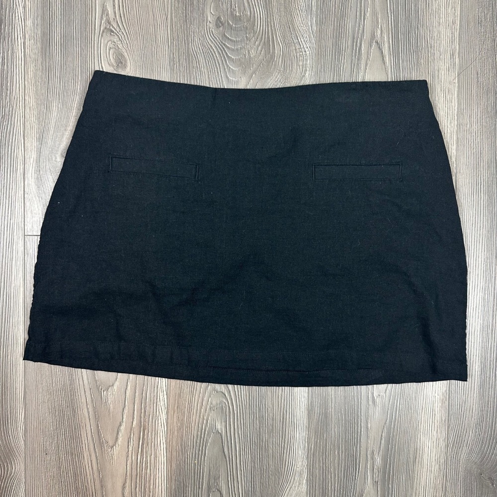 A New Day Black Linen Blend‎ Mini Skirt - SIZE 12 Summer Minimalist Faux Pockets